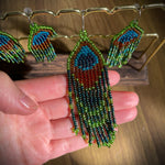 Load image into Gallery viewer, Exclusive Beaded Earrings in Peacock Feather Design
