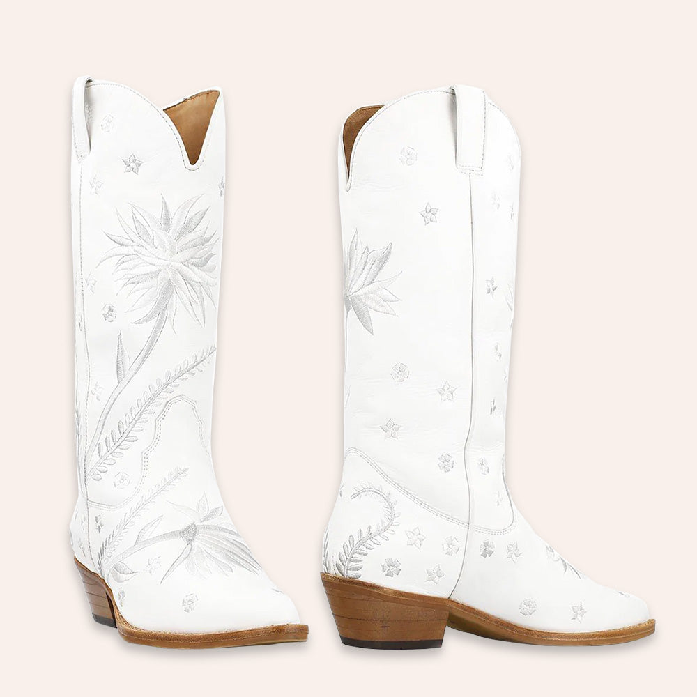 La Pintura 'Flor' Embroided Cowboy Boots - White Size 38