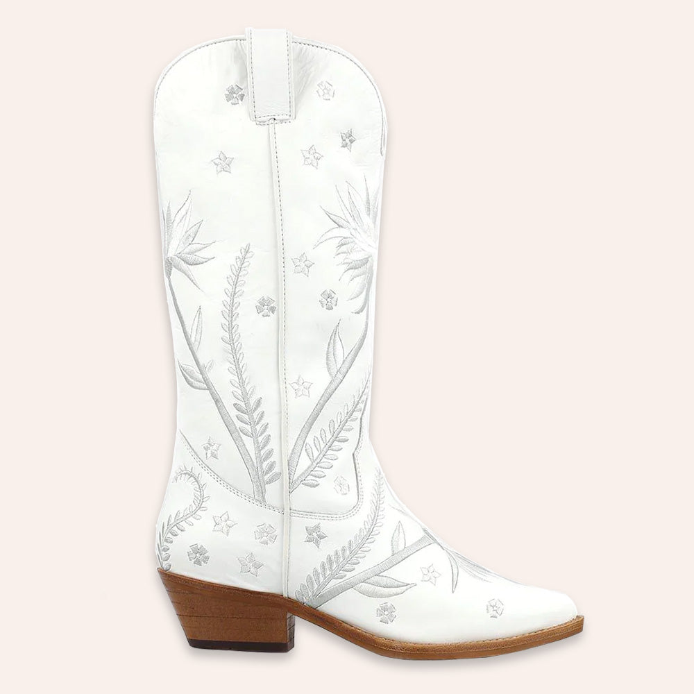 La Pintura 'Flor' Embroided Cowboy Boots - White Size 38