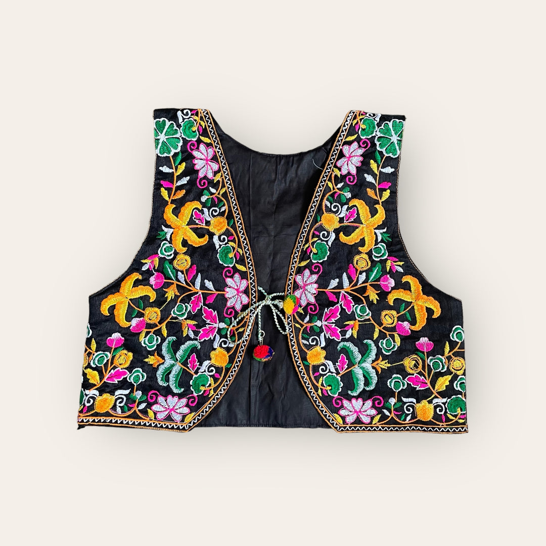 Colourful Floral Embroided Waistcoat - One Size