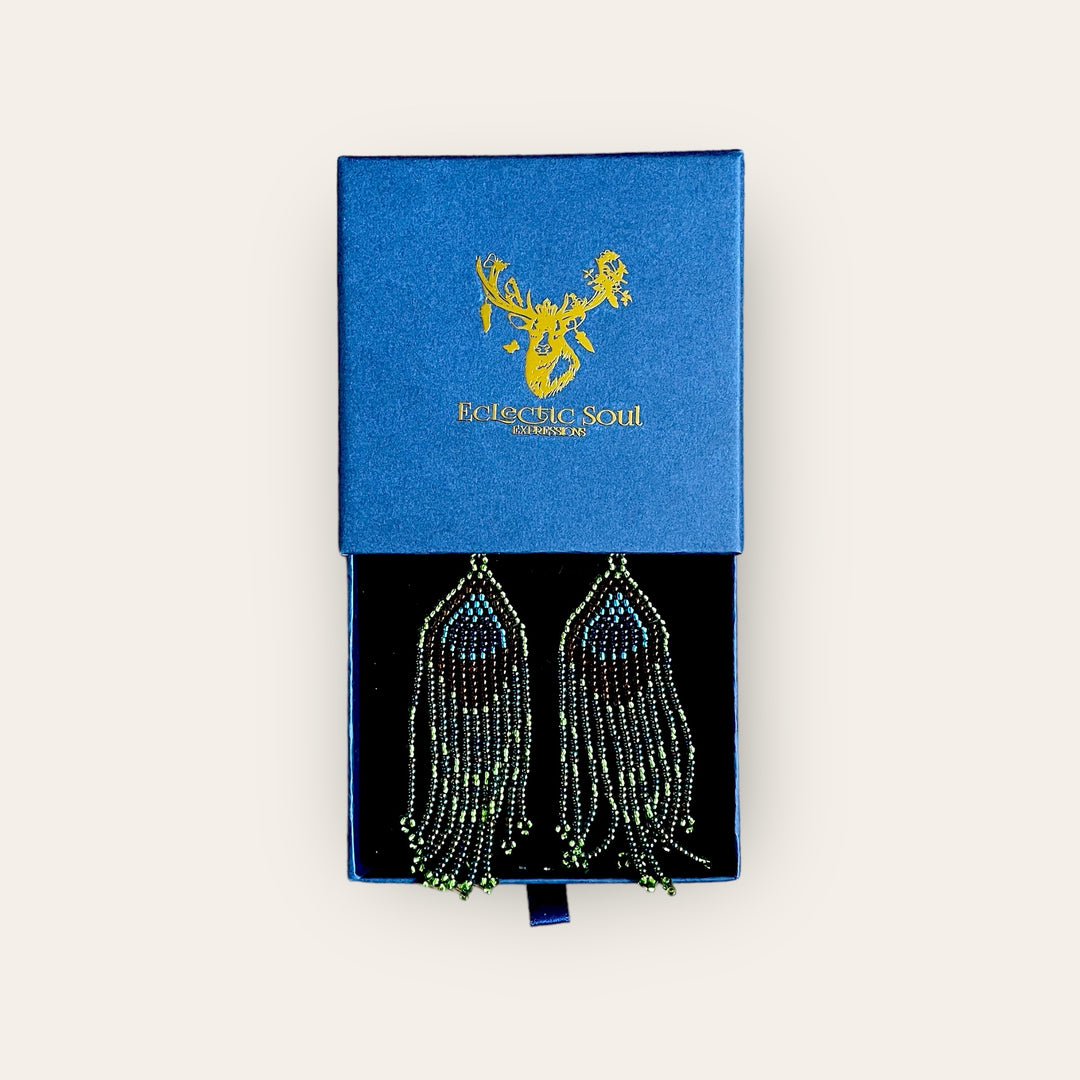 Exclusive Beaded Earrings in Peacock Feather Design