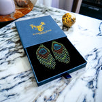 Load image into Gallery viewer, Exclusive Beaded Earrings in Peacock Feather Design