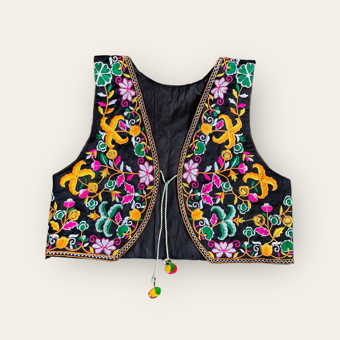 Colourful Floral Embroided Waistcoat - One Size